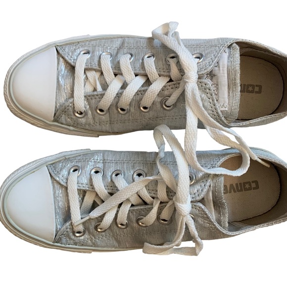 Converse | Size 7 All Star Sneakers metallic Silver Lace up minimalist low tops - Picture 2 of 16